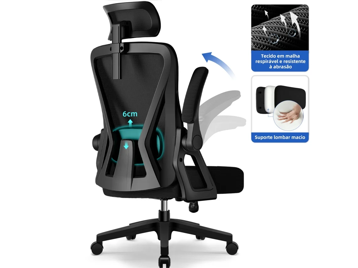 Daccormax Cadeira De Escritório, Cadeira Ergonómica Com Apoio De Cabeça Ajustável, Apoios De Braços E Apoio Lombar, 150kg