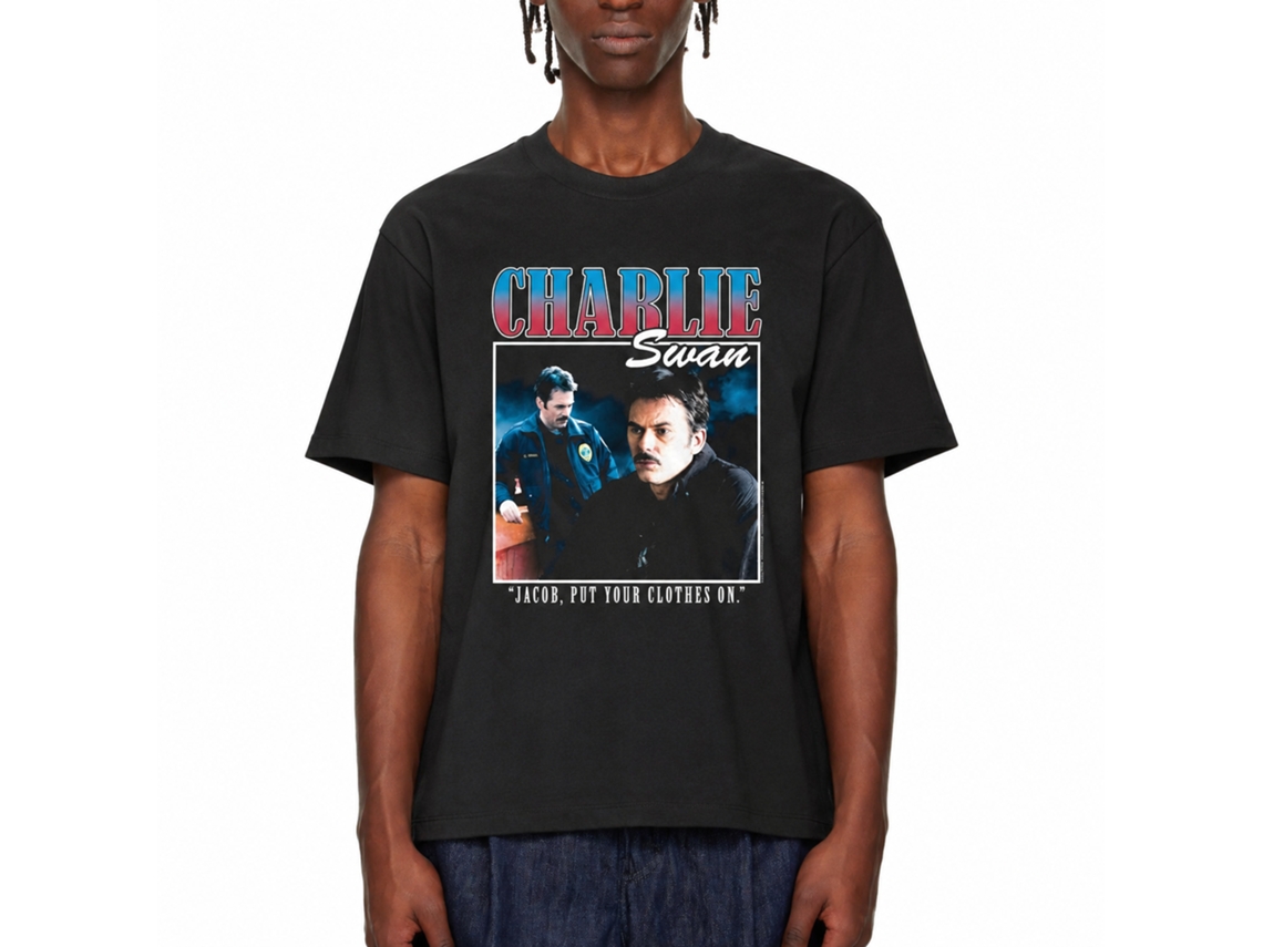 Rockinstone Twilight Movie Charlie 90's Design Black Adult T-shirt Size:l