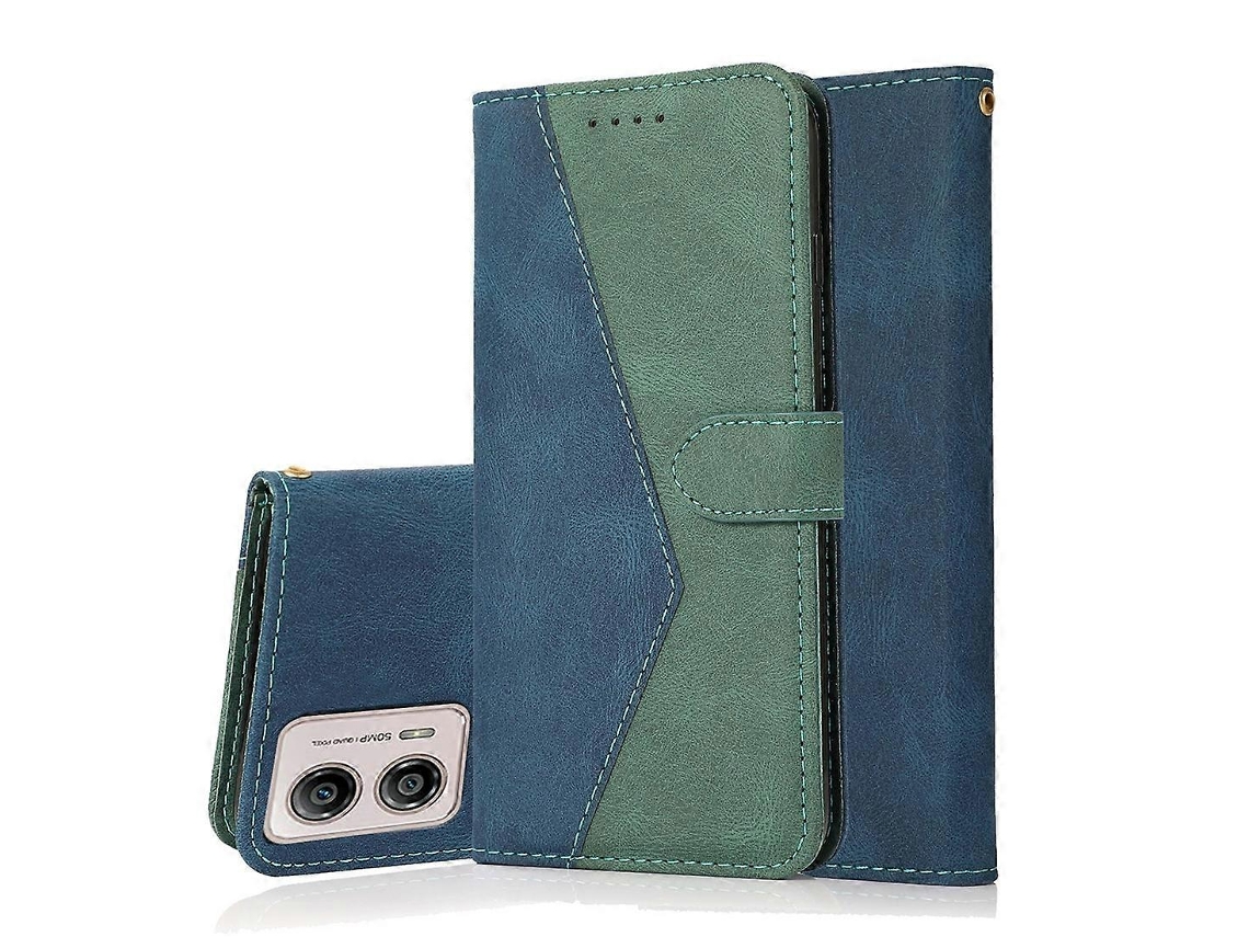 Capa De Couro Com Costura Bicolor Para Motorola Moto G73