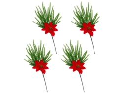 Flor De Poinsetia Verde Claro Vermelho 4 Ramos