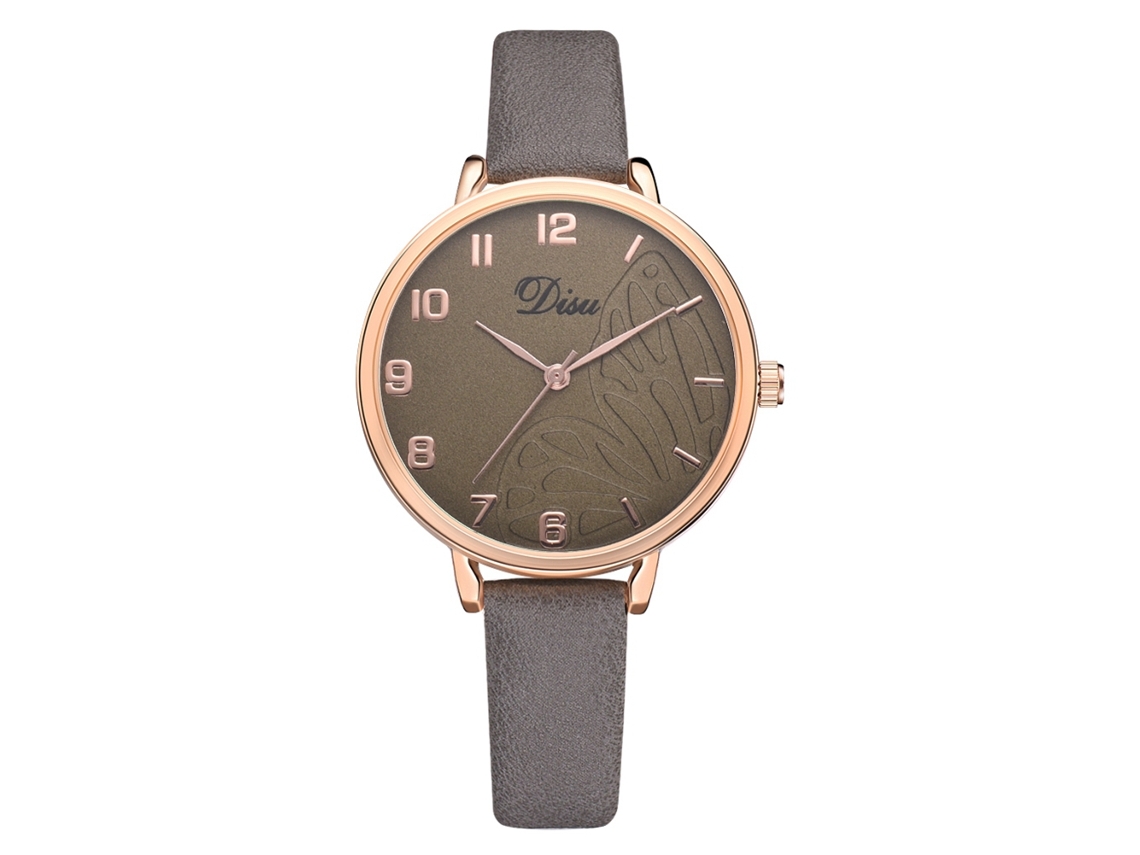 Relógio de Pulso Feminino de Quartzo Simples com Pulseira de Couro Pu Cinza