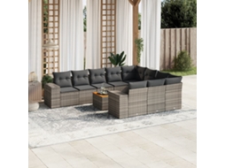 Vidaxl 11 Pcs Conjunto Sofás De Jardim C/ Almofadões Vime Pe Cinzento