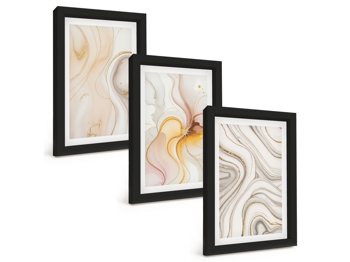Conjunto De Pinturaspadrões Abstratos Quentes Moldura Preta Quadros Para A Sala De Estar Espelharte (3 Peças 20x30 Cm)
