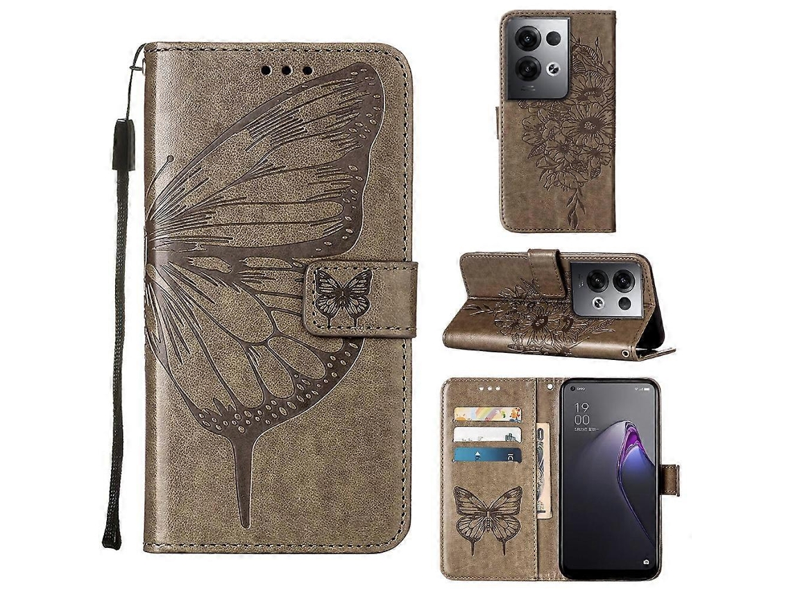 Capa De Celular Flip Em Couro Com Borboleta Em Relevo Para Oppo Reno8 Pro+
