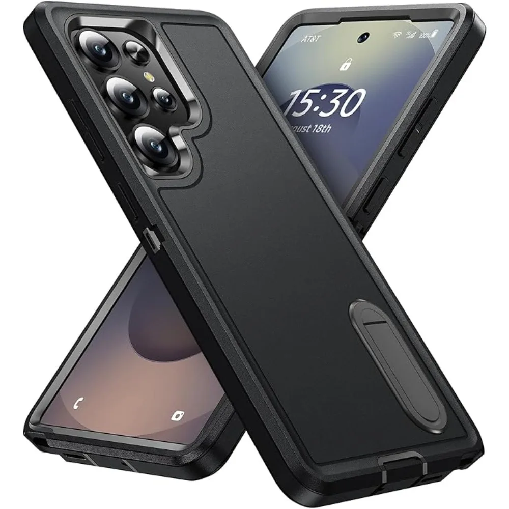 (preto, Galaxy S25 Ultra) Capa Protetora Fosca Resistente E Durável, De Nível Militar, Com Suporte.