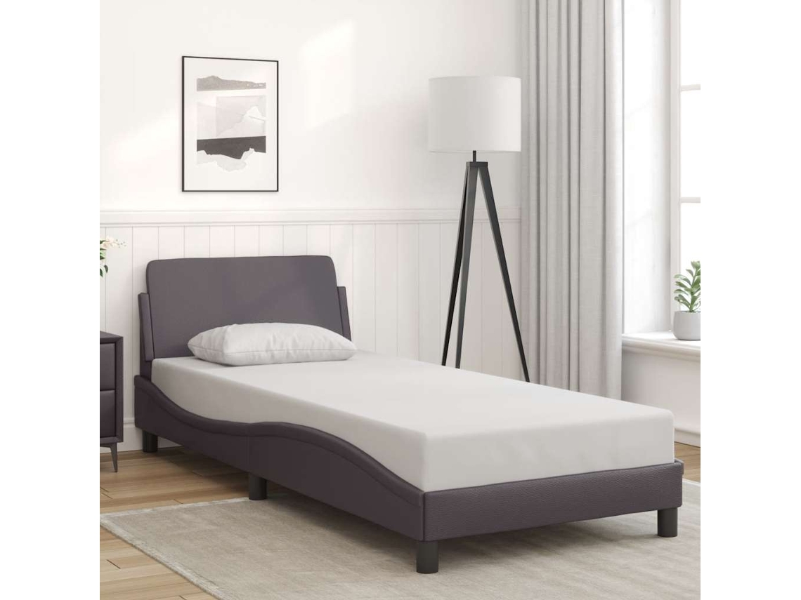 Vidaxl Estrutura De Cama Dover 90x200 Cm Couro Artificial Cinzento