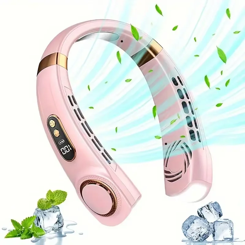 Ventilador de Pescoço MDUG, 5 velocidades, visor LED, iluminação colorida