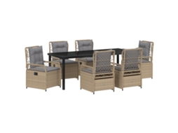 Conjunto 7 Conjunto De Jantar Para Jardim Vidaxl Bege Vime Pe (200 X 80 X 73 Cm)
