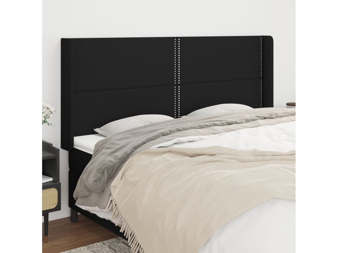Vidaxl Cabeceira De Cama C/ Abas Tecido 163x16x118/128 Cm Preto