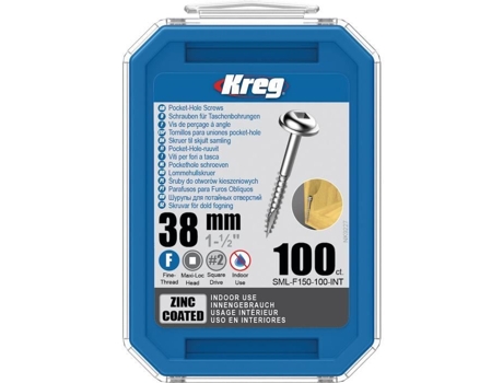 Parafuso de Furo de Bolso de 38 Mm Maxi-Loc Revestido de Zinco Rosca Fina 100 -Kreg Sml-F150-100 KREG & MANSEN
