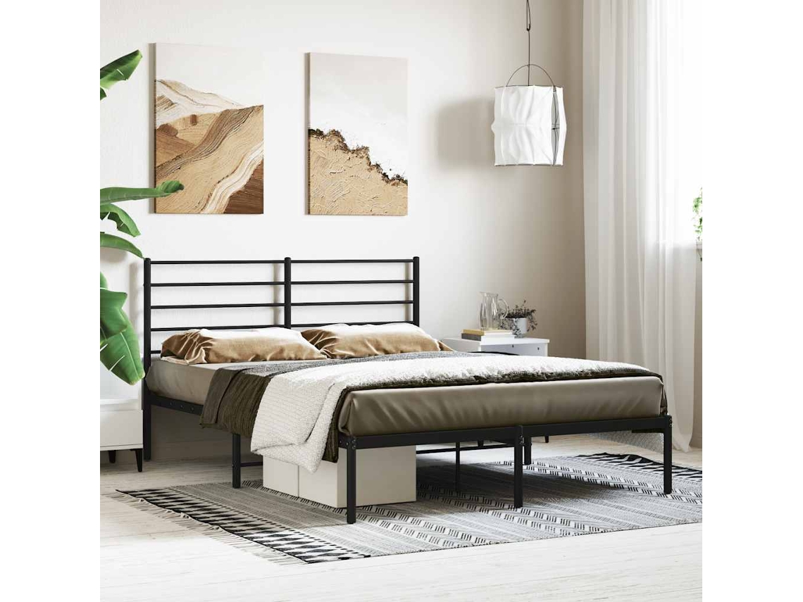 Vidaxl Estrutura De Cama Com Cabeceira 140x200 Cm Metal Preto