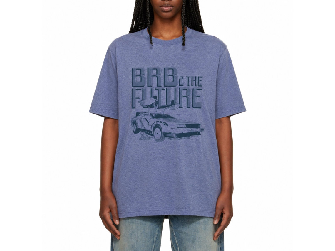Rockinstone Back To The Future Movie Brb2 Heather Light Blue Adult T-shirt Size:m