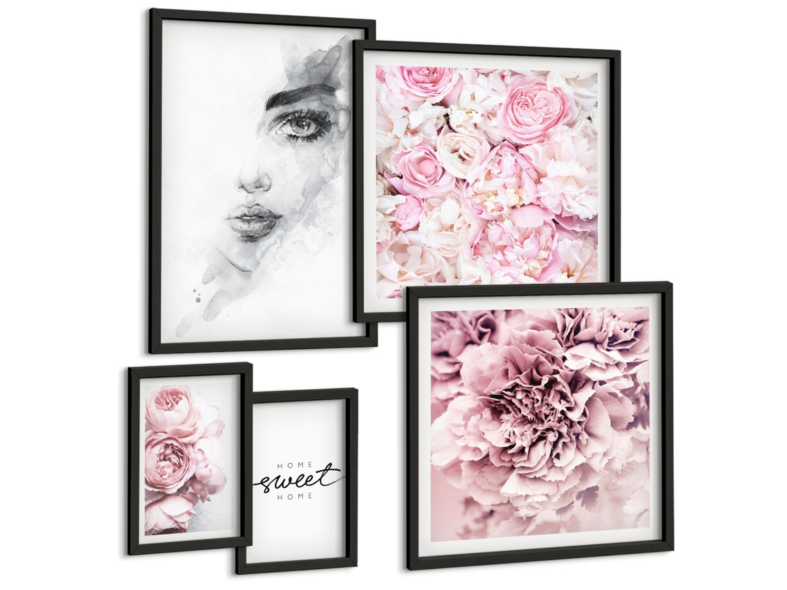 Conjunto De Pinturas Retrato Floral Sobre A Casa Espelharte (5 Peças)
