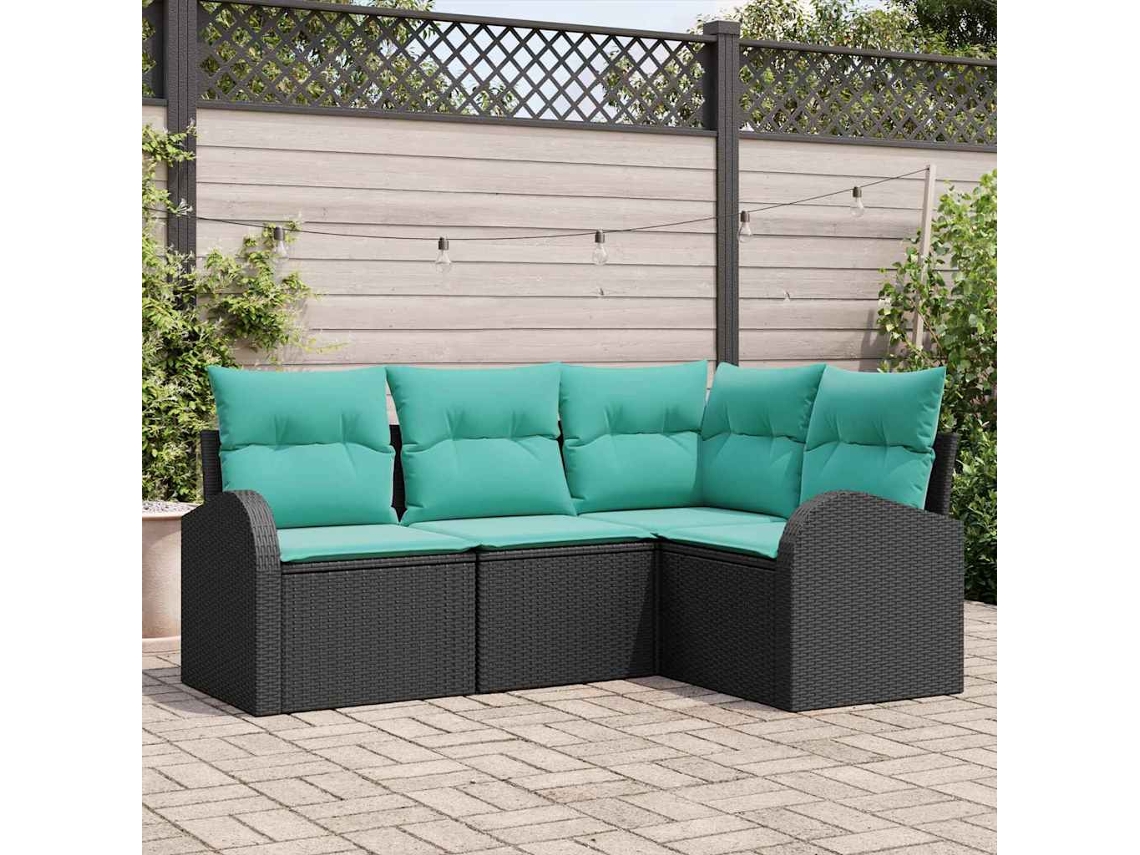 Vidaxl Conjunto De Sofá De Jardim 4 Pcs Preto E Turquesa Vime Pe