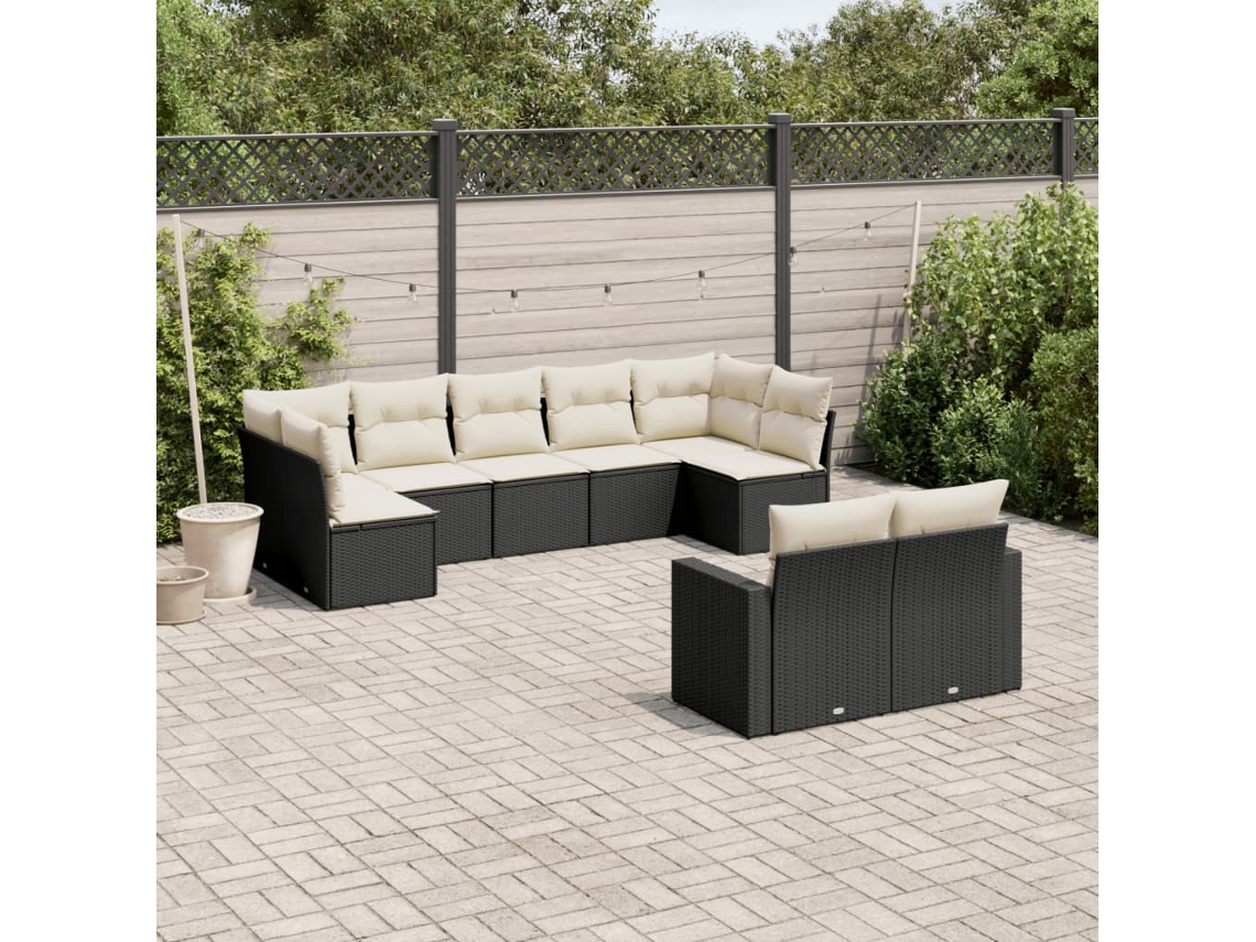Vidaxl 9 Pcs Conjunto De Sofás P/ Jardim C/ Almofadões Vime Pe Preto