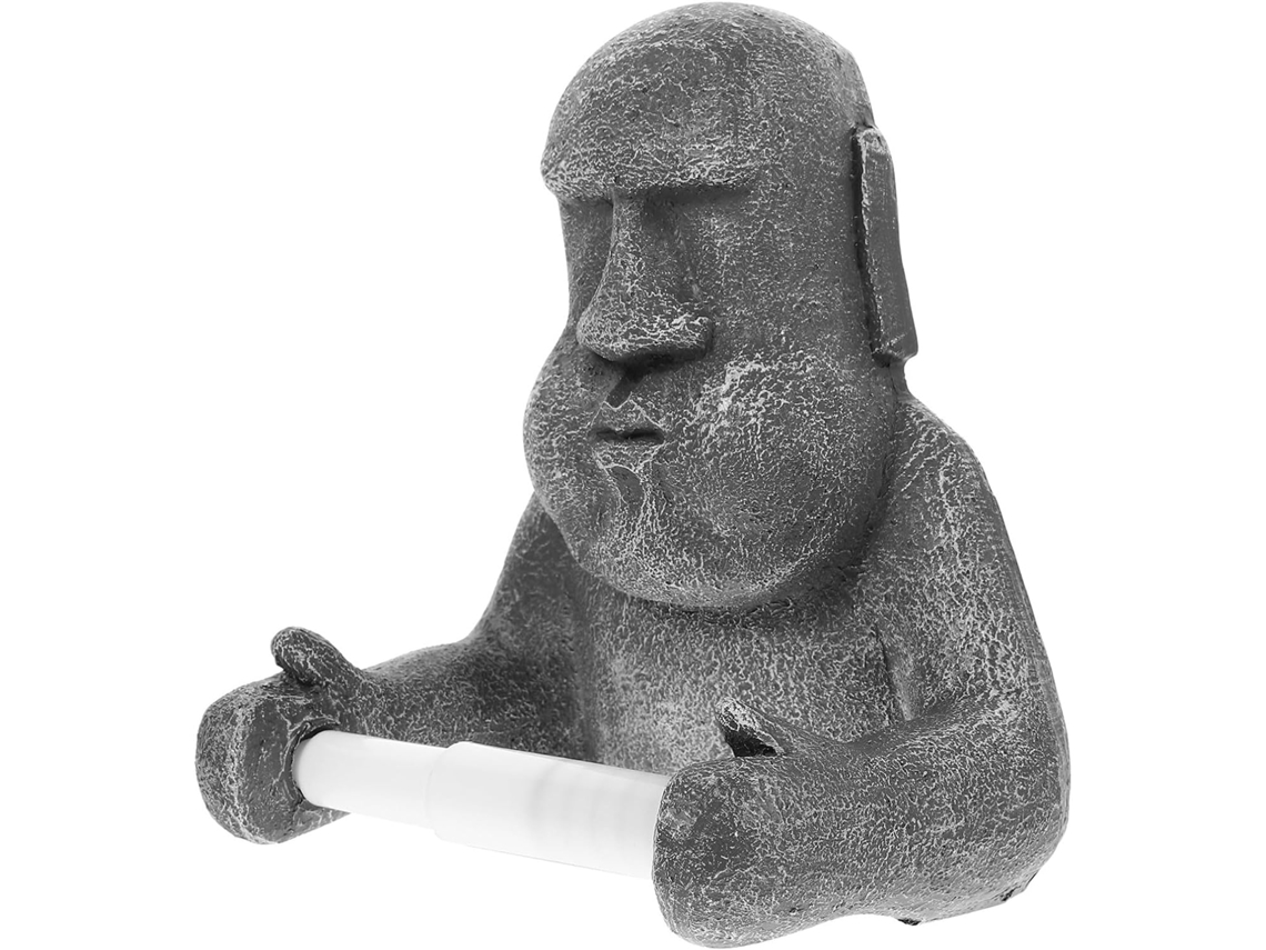Porta Papel Higiênico Criativo Em Resina Com Estátua Moai, Suporte Resistente E Que Não Deforma, Ideal Para Banheiro Ou