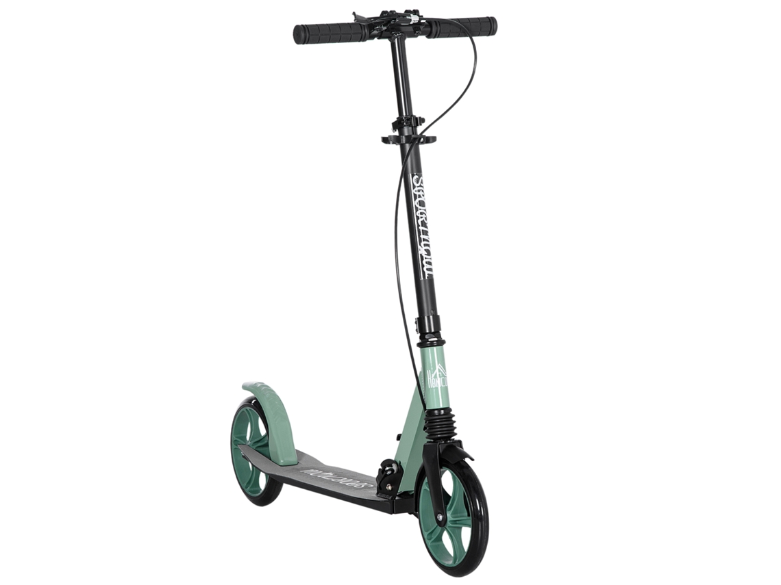 Trotinete Dobrável Com Guiador Ajustável Rodas Grandes De 200mm Amortecimento E Travão Carga Máxima 100kg 91,5x36,5x91-104cm Verde
