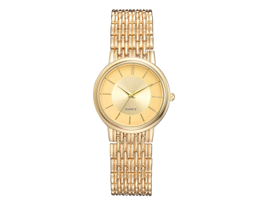 Relógio de Pulso Feminino de Moda com Pulseira de Aço e Movimento Quartzo Ouro