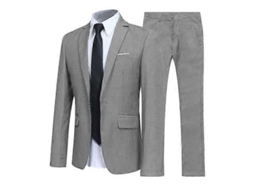 Traje Masculino Slim Fit De Cor Solida Com Manga Longa E Gola De Botão - Ideal Para Ocasiões Formais Cinza Claro