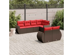 Vidaxl Conjunto De Sofá De Jardim Com 7 Peças E Almofadas Em Rattan Sintético Marrom