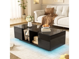 Mesa De Centro Moderna Preta Com Led, Superfície Brilhante, Dimensões 120 X 50 X 38,5 Cm. Mega Echo Trade Shop