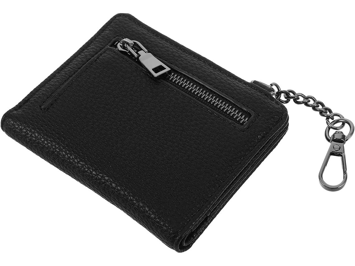 Carteira Feminina Pequena E Dobrável Em Couro Pu Preto, Tamanho Compacto Com Bolso Com Zíper E Vários Compartimentos.