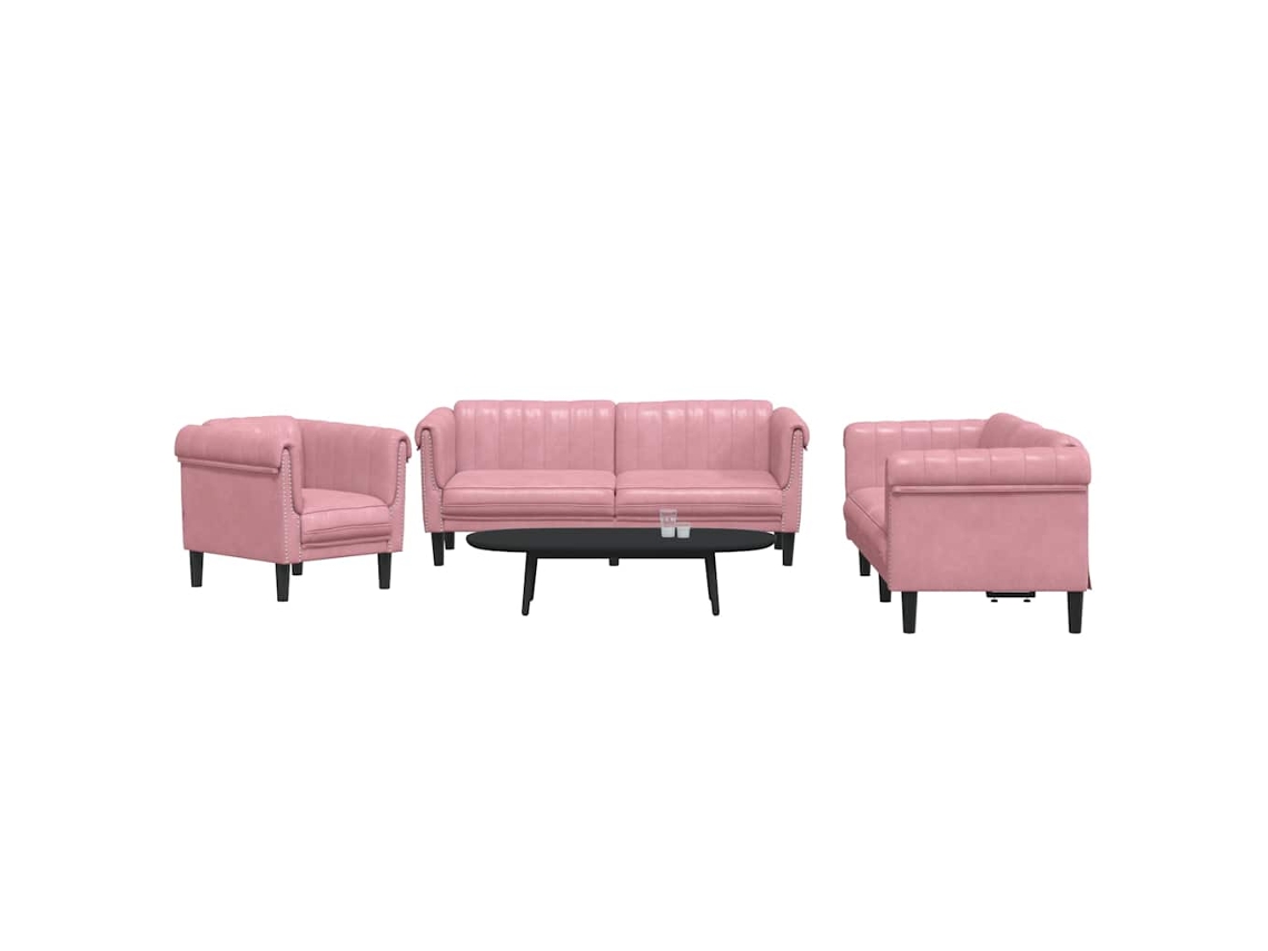 Vidaxl 3 Pcs Conjunto De Sofás Veludo Rosa