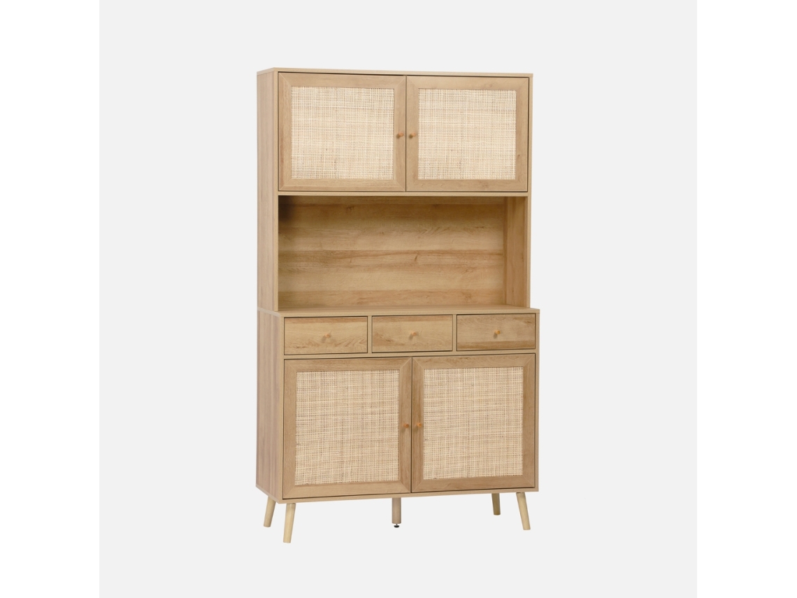 Buffet em madeira decorada com 4 portas, 110cm, Natural