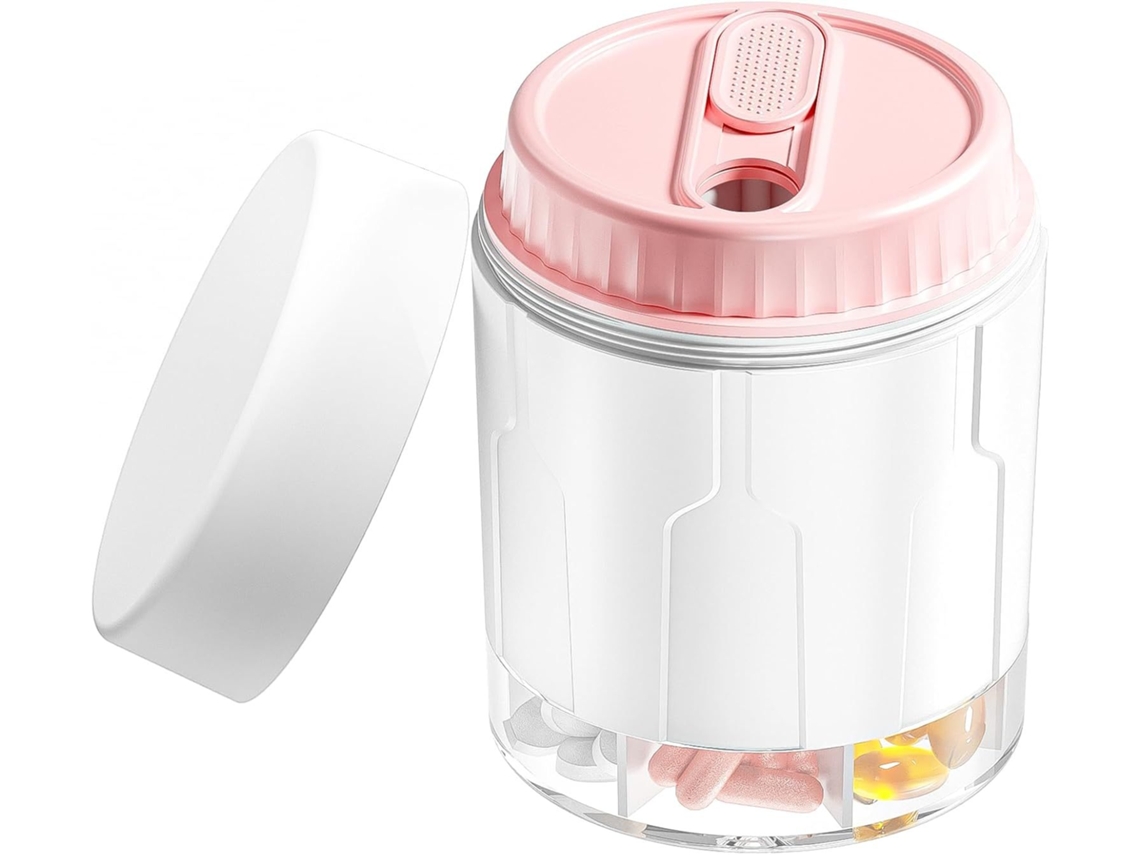 Organizador de Comprimidos CHRUI 7 Compartimentos Rotativo para Vitaminas Sem Bpa (rosa)