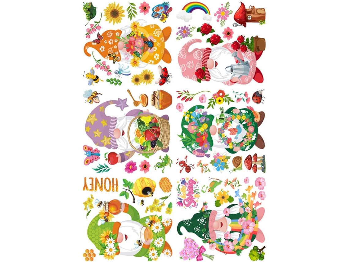 Adesivos Janela Primavera 6 Peças 95x67 Decorações Elfos Flores Estáticos Janelas Vidro Decoração Interiores GOKOCO