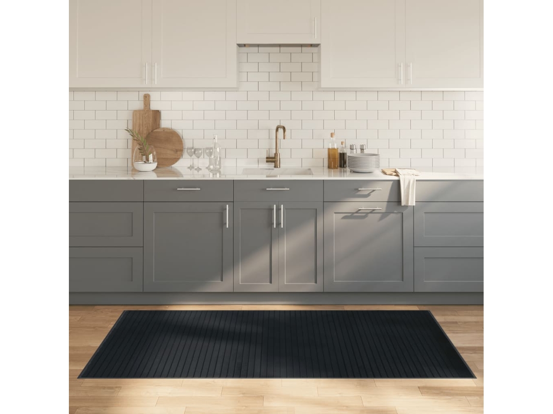 Vidaxl Tapete Retangular 100x200 Cm Bambu Cinzento