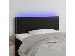 Vidaxl Cabeceira De Cama C/ Led Couro Artificial 100x5x78/88 Cm Preto