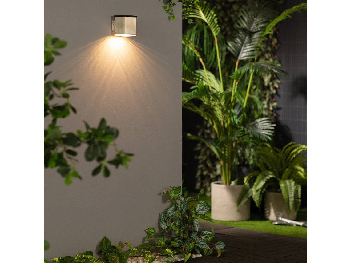 Aplique De Parede Exterior Led Solar Em Aço Inoxidável Jafaro 3000k Branco Quente
