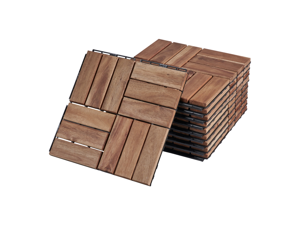 Conjunto de 10 Ladrilhos Alliste Click 12 Ripas de Acácia/Plástico 0 9 M² Natural CASA.PRO