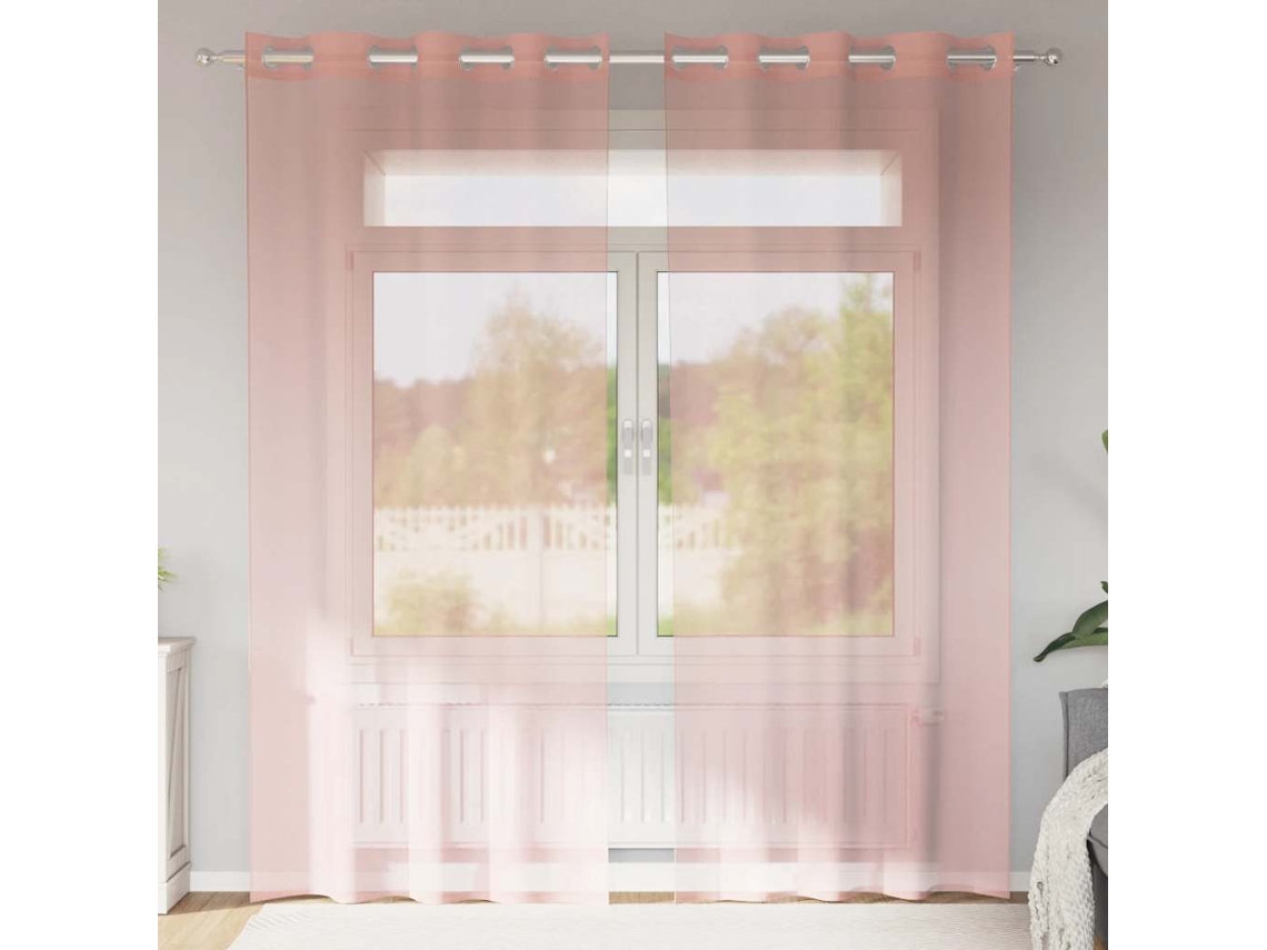Vidaxl Cortinas De Voile Com Ilhós 2 Pcs Rosa 140x245 Cm