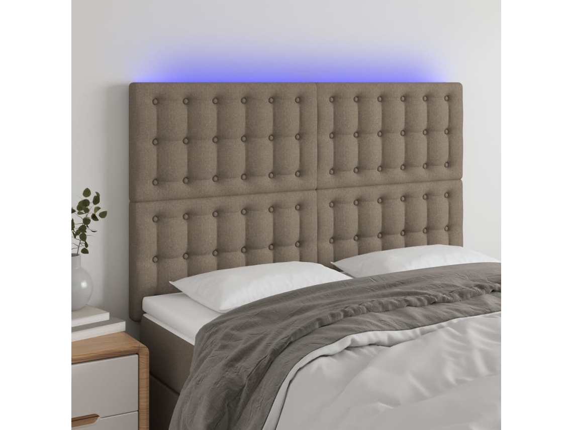 Cabecero con LED Tela 144x5x118/128 cm Gris-marrón