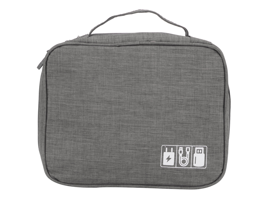Bolsa organizadora de acessórios eletrônicos com compartimentos para cabos, USB e carregadores cinza S/MARCA