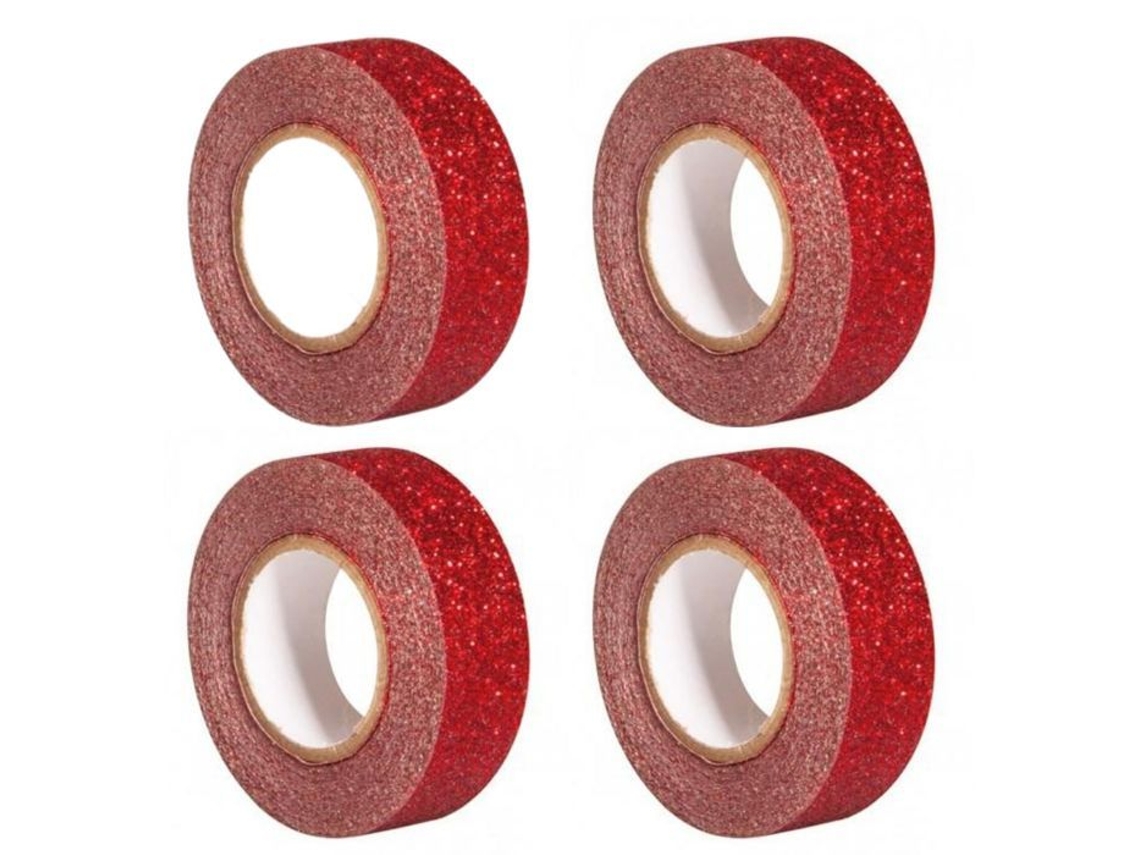 Fita Adesiva, 4 Fitas Adesivas Com Brilho, 5 M X 1,5 Cm, Vermelhas