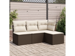 Vidaxl 4 Pcs Conjunto Sofás de Jardim C/ Almofadões Vime Pe Castanho