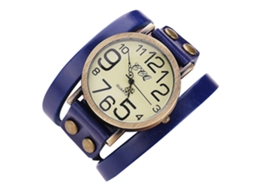Relógio de quartzo unissex com pulseira vintage em couro PU CCQ (azul)