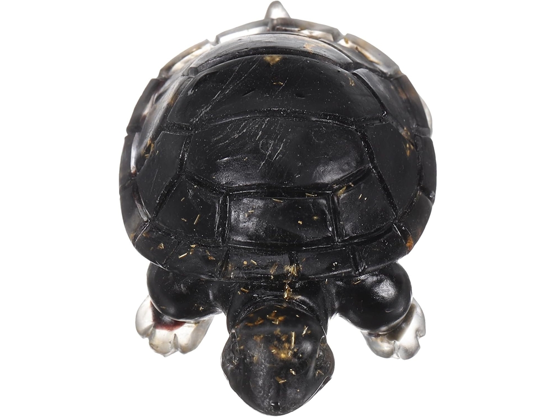 Estatueta Tartaruga Cristal Elegante Decorativa Resina Preta Plana Acabamento Refinado Peça Mesa Base GOKOCO