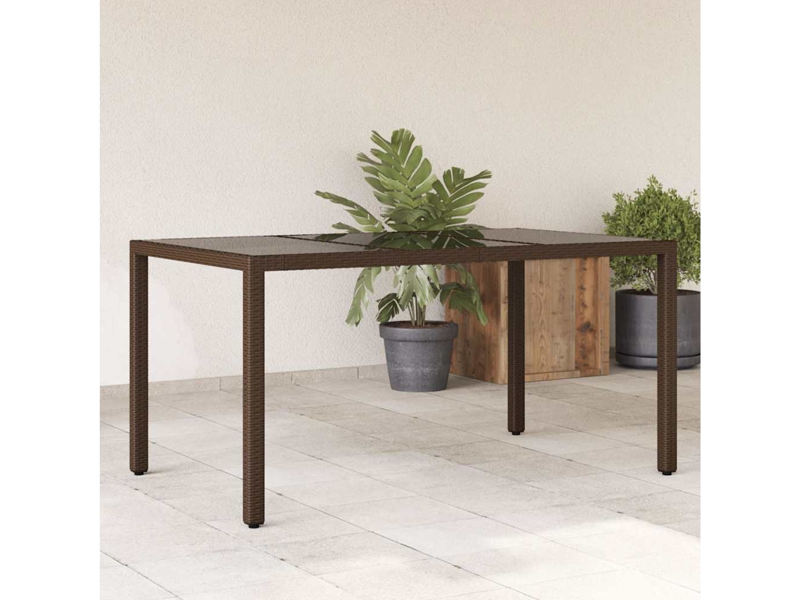 Vidaxl Mesa De Jardim Com Tampo De Vidro 150x90x75 Cm Vime Pe Castanho