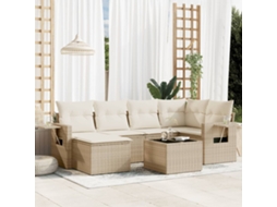 Vidaxl 7 Pcs Conjunto De Sofás P/ Jardim Com Almofadões Vime Pe Bege