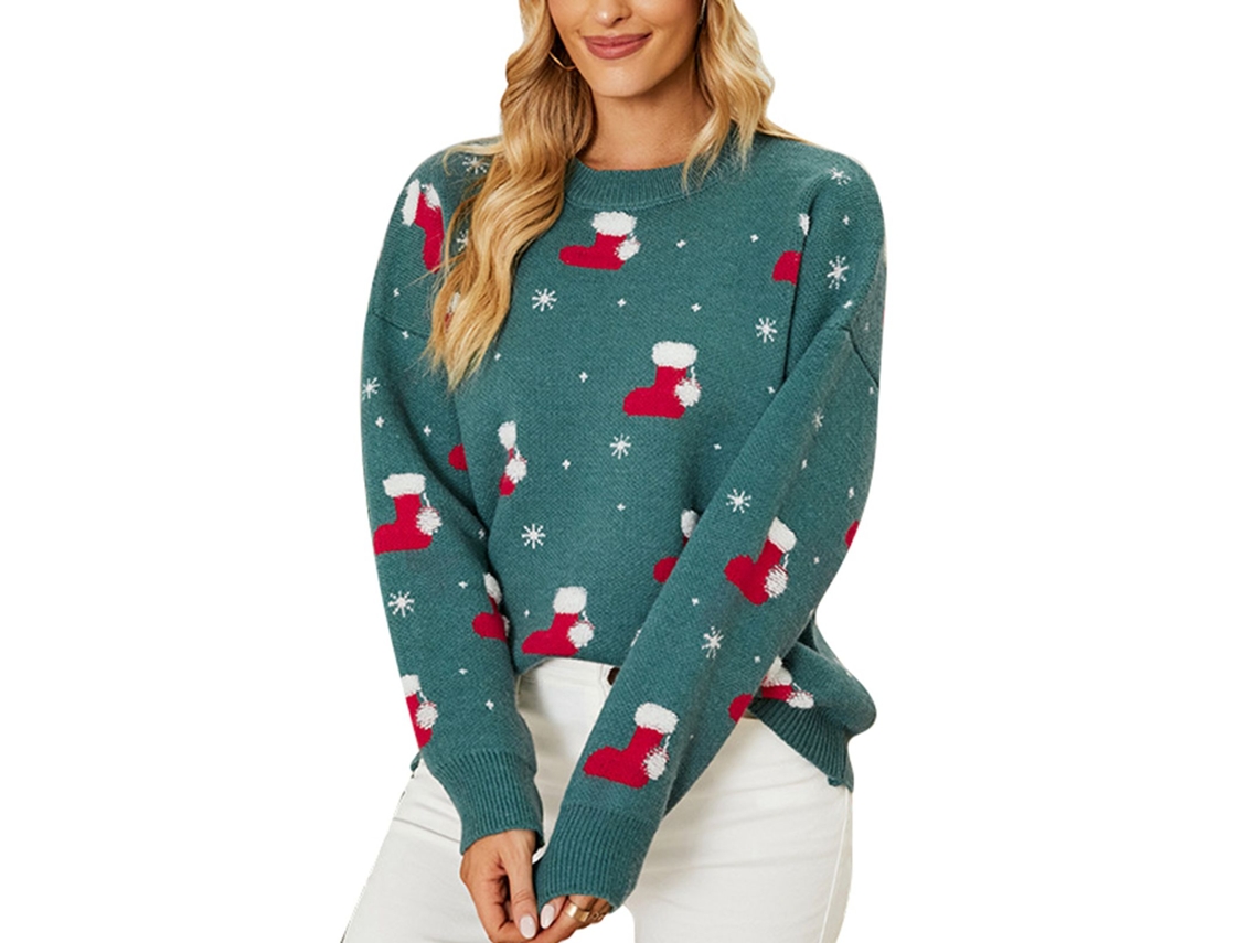 Blusa De Natal Feminina Laxiscreed Com Cervo, Manga Rodada, Bege, Ideal Para O Dia A Dia