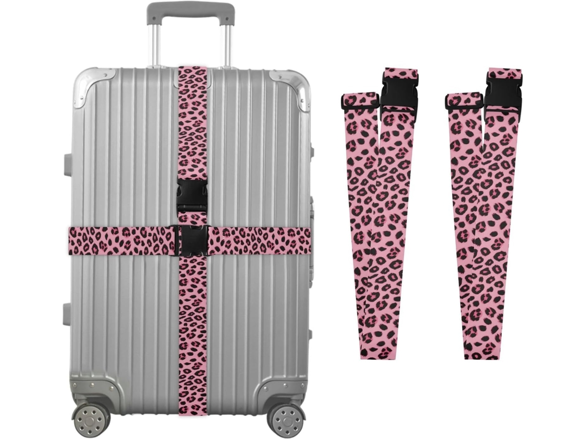 Conjunto De 2 Cintas Bagagem Personalizáveis Com Fivelas E Presilhas, Estampa De Leopardo Rosa
