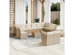 13 Pcs Conjunto De Sofás P/ Jardim Com Almofadões Vime Pe Bege Dkd Home Decor