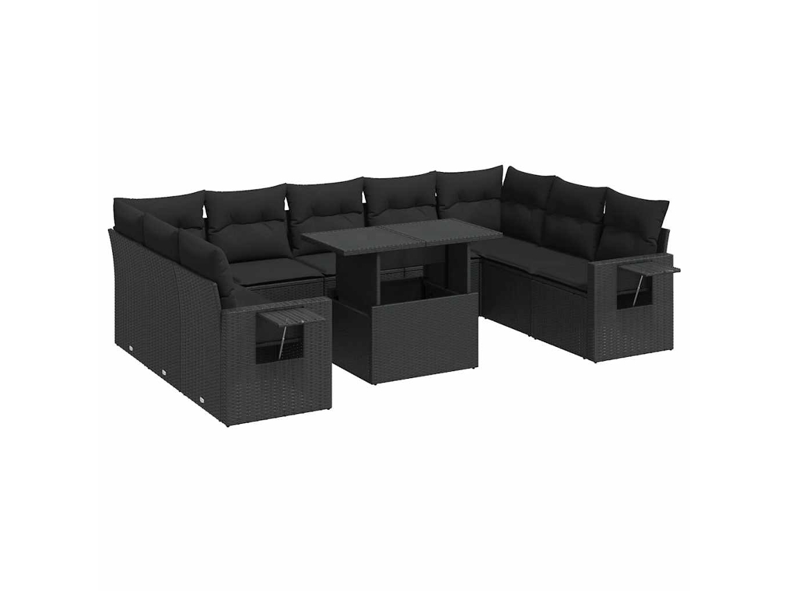 Conjunto de 10 Sofás de Jardim com Almofadões Vime Pe Preto MAISON EXCLUSIVE