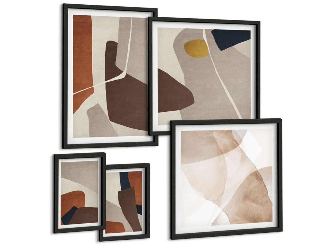 Conjunto De Pinturas Plantas Verdes, Minimalismo Moldura Preta Fotos Para O Escritório Espelharte (conjunto De 5 Imagens)