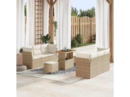 Vidaxl Conjunto De Sofá De Jardim 9 Pcs Bege E Creme Vime Pe