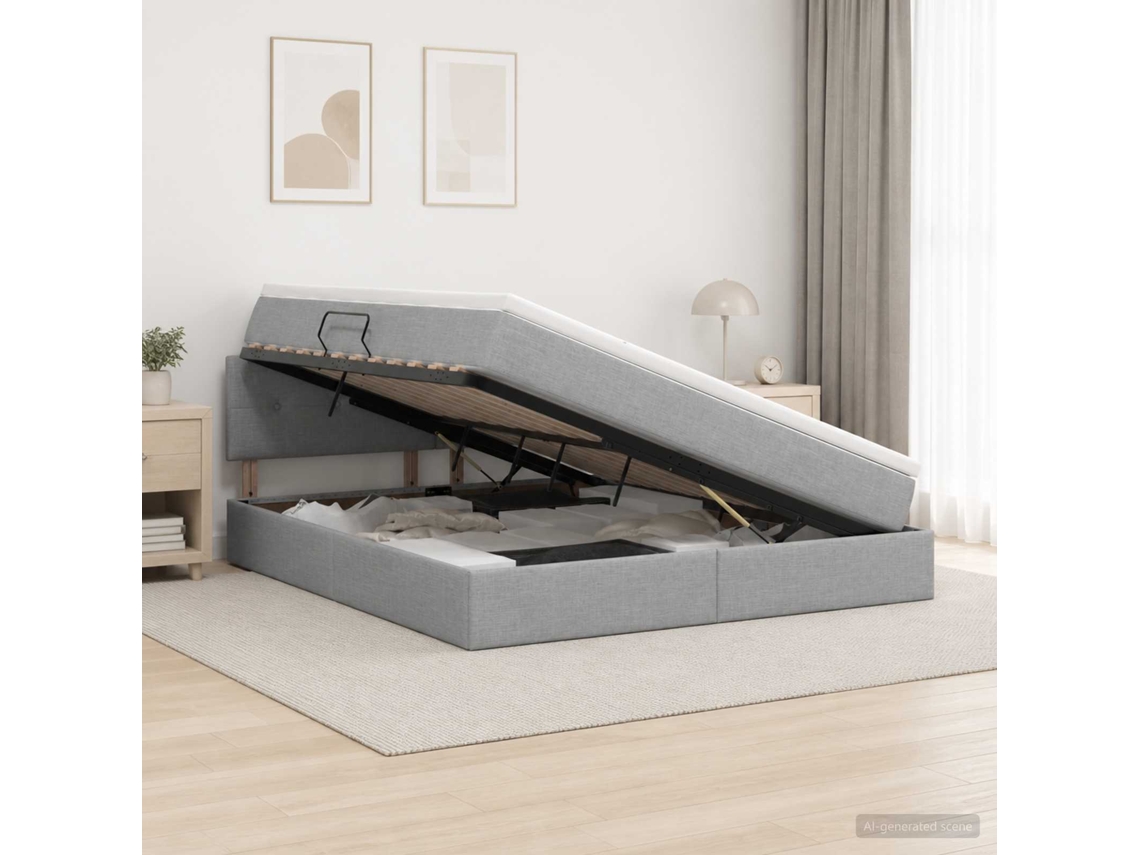 Vidaxl Cama Com Arrumação E Colchão Cinzento-claro 180 X 200 Cm Veludo